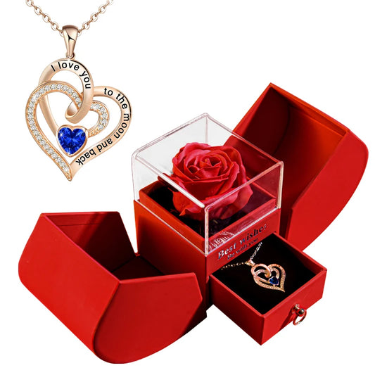 Eternal Rose Gift Box /W Heart Necklace for Women I Love You to the Moon and Back Birthday Wedding Gifts for Mom Girlfriend Wife