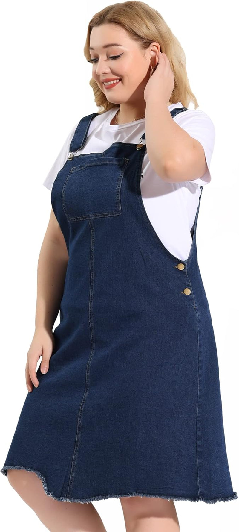 plus Size Women'S Overall Denim Dresses Frayed Adjustable Denim Jean Straps Suspender Dress 2024 Summer