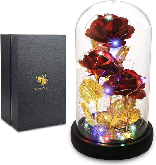 Valentines Gifts for Wife,Galaxy Flower Rose with 2 Lighting Mode,Colorful Gold Foil Rose Enchanted Rose,Romantic Gifts for Her,Beauty and the Beast Rose for Party Home Decor Valentines Gifts