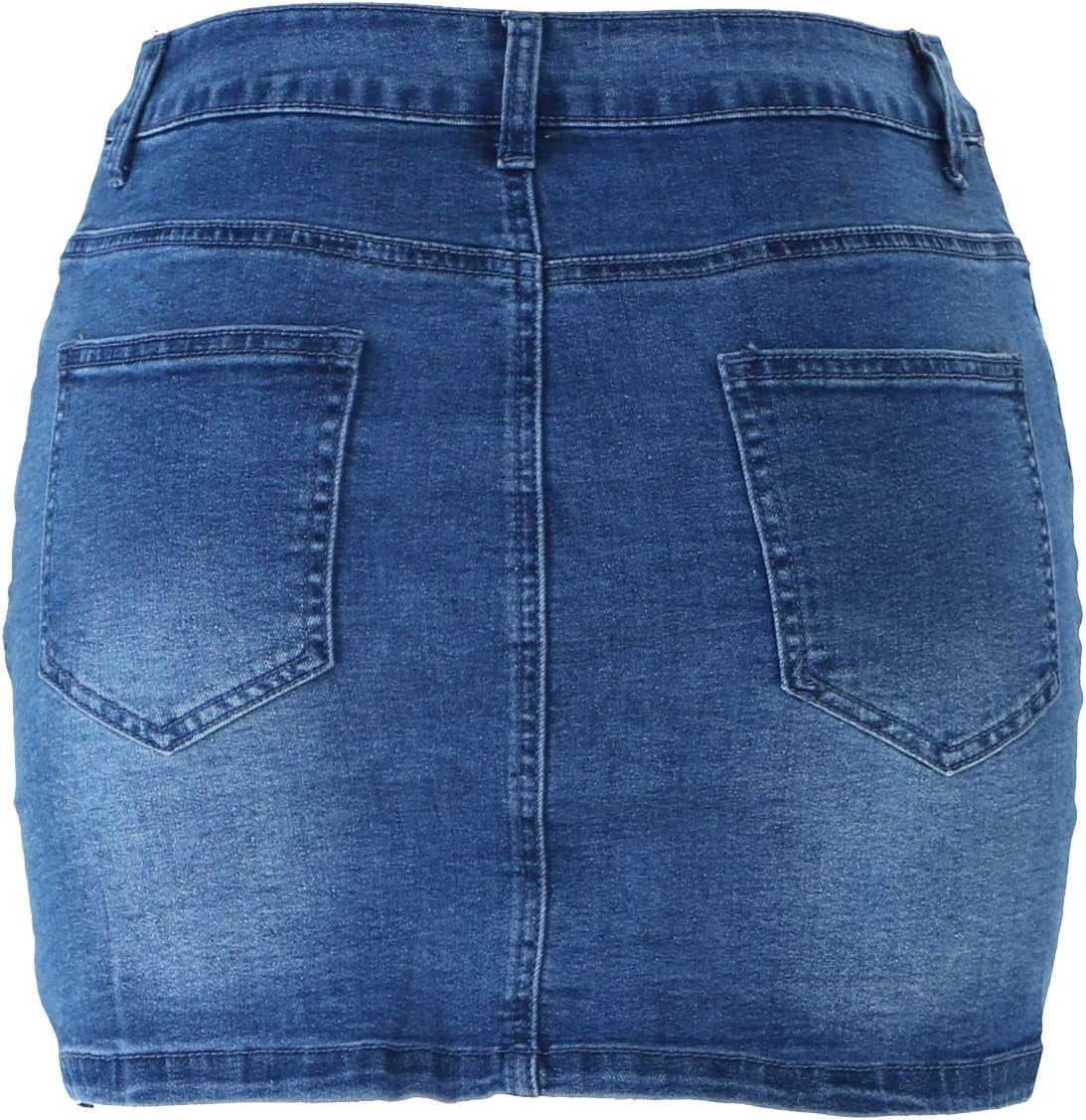 Women'S Button down Front Denim Short Skirt with Side Pocket