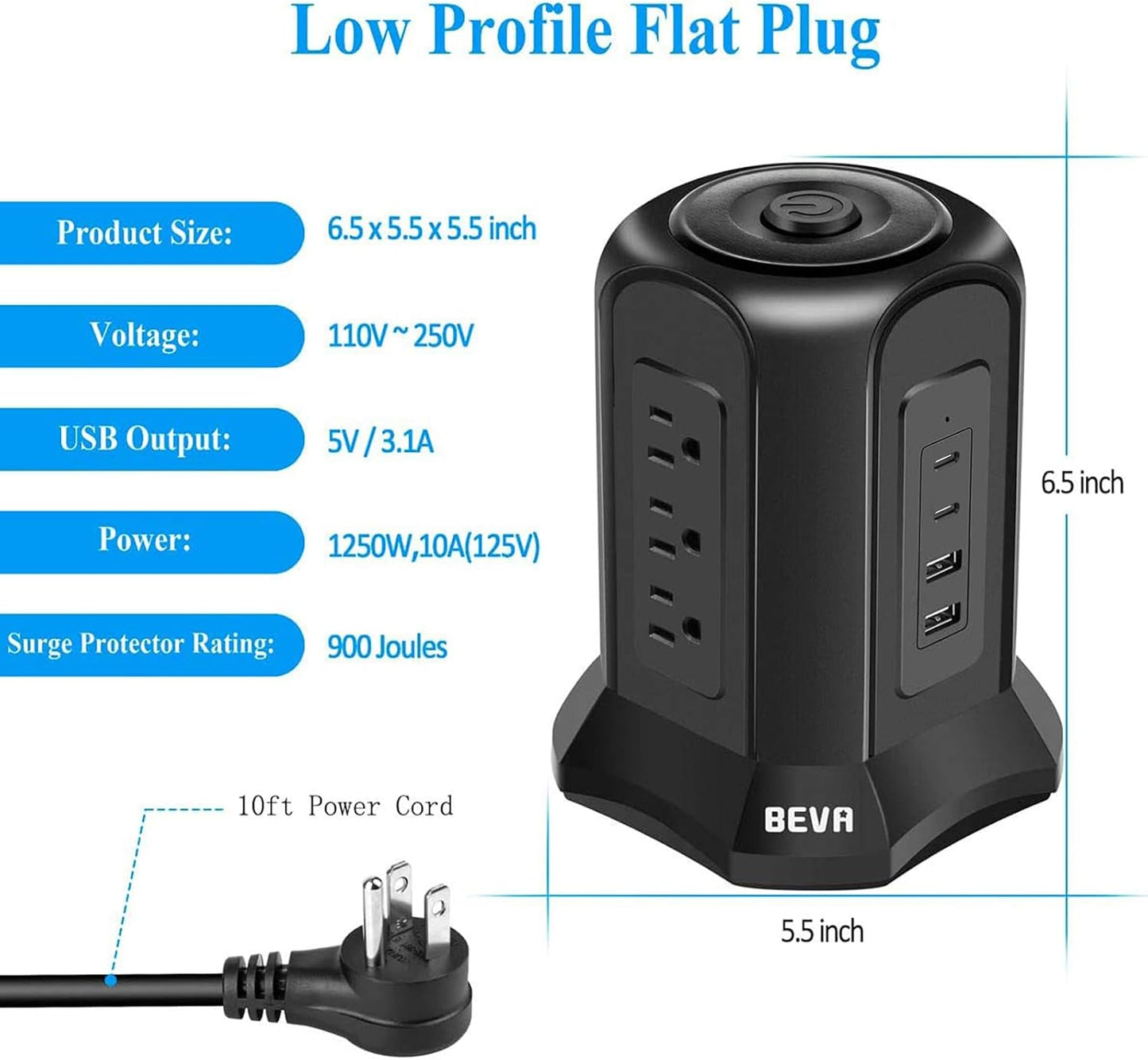 Power Strip Tower Surge Protector  