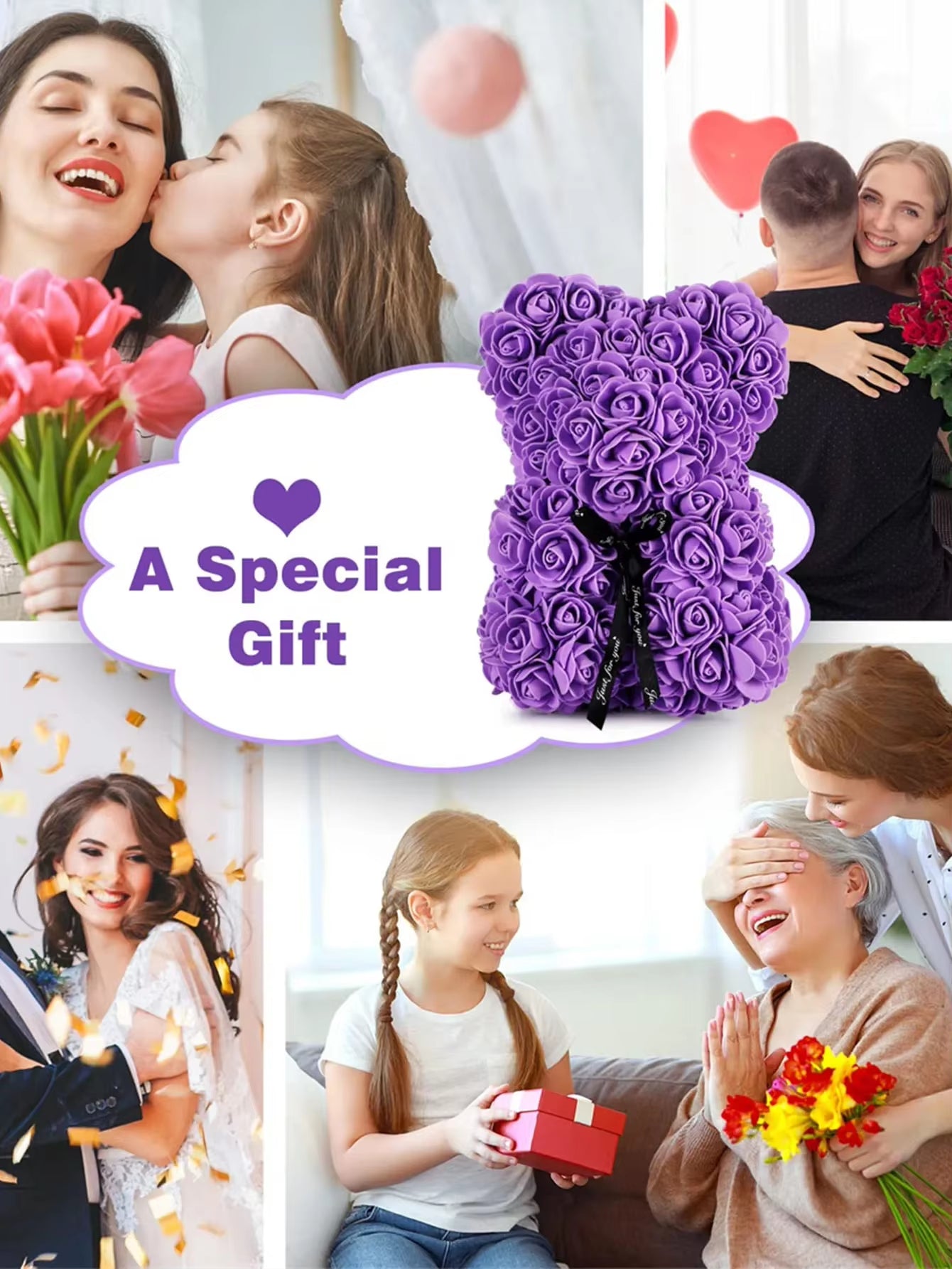 Mothers Day Mom Gifts Girlfriend Birthday Gifts Women Rose Teddy Bear Artificial Flower Anniversary Valentines Day Birthday Gift