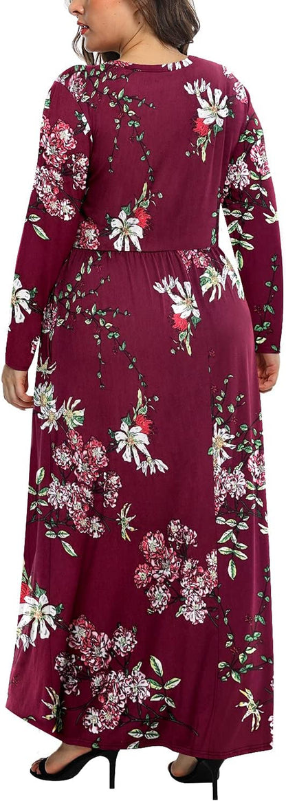 Women'S plus Size Maxi Dresses for Curvy Women Long Sleeve Casual Dress