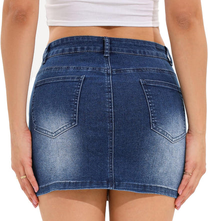 Women'S Button down Front Denim Short Skirt with Side Pocket