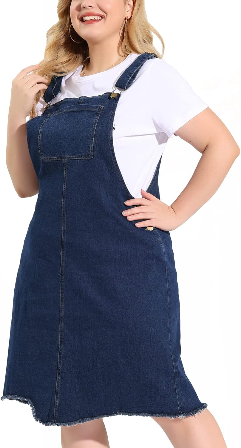 plus Size Women'S Overall Denim Dresses Frayed Adjustable Denim Jean Straps Suspender Dress 2024 Summer