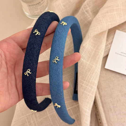 Thin Padded Headbands for Women Teen Girls, Bow Head Bands Non Slip Womens Fashion Cute Hairbands Denim Fabric Headbands for Women'S Hair Accessories