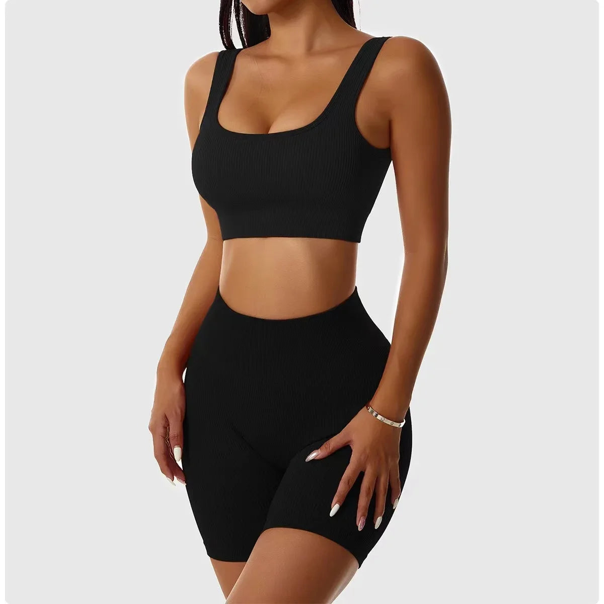 Seamless Crop Top Bra with Yoga Shorts