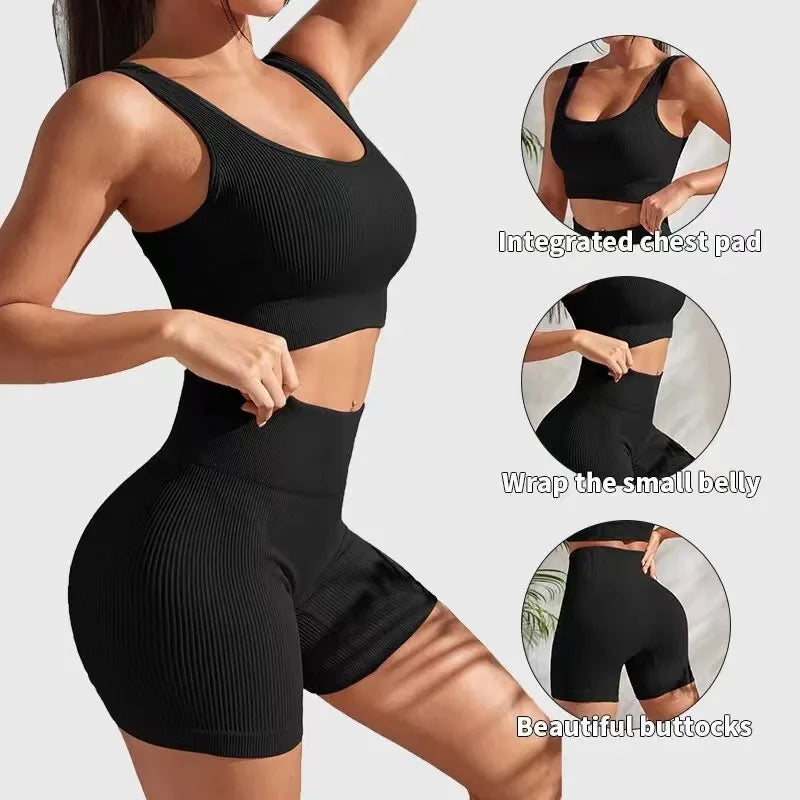 Seamless Crop Top Bra with Yoga Shorts