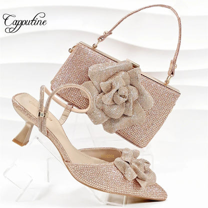 Stilettos and HandBag Set with Flower Design