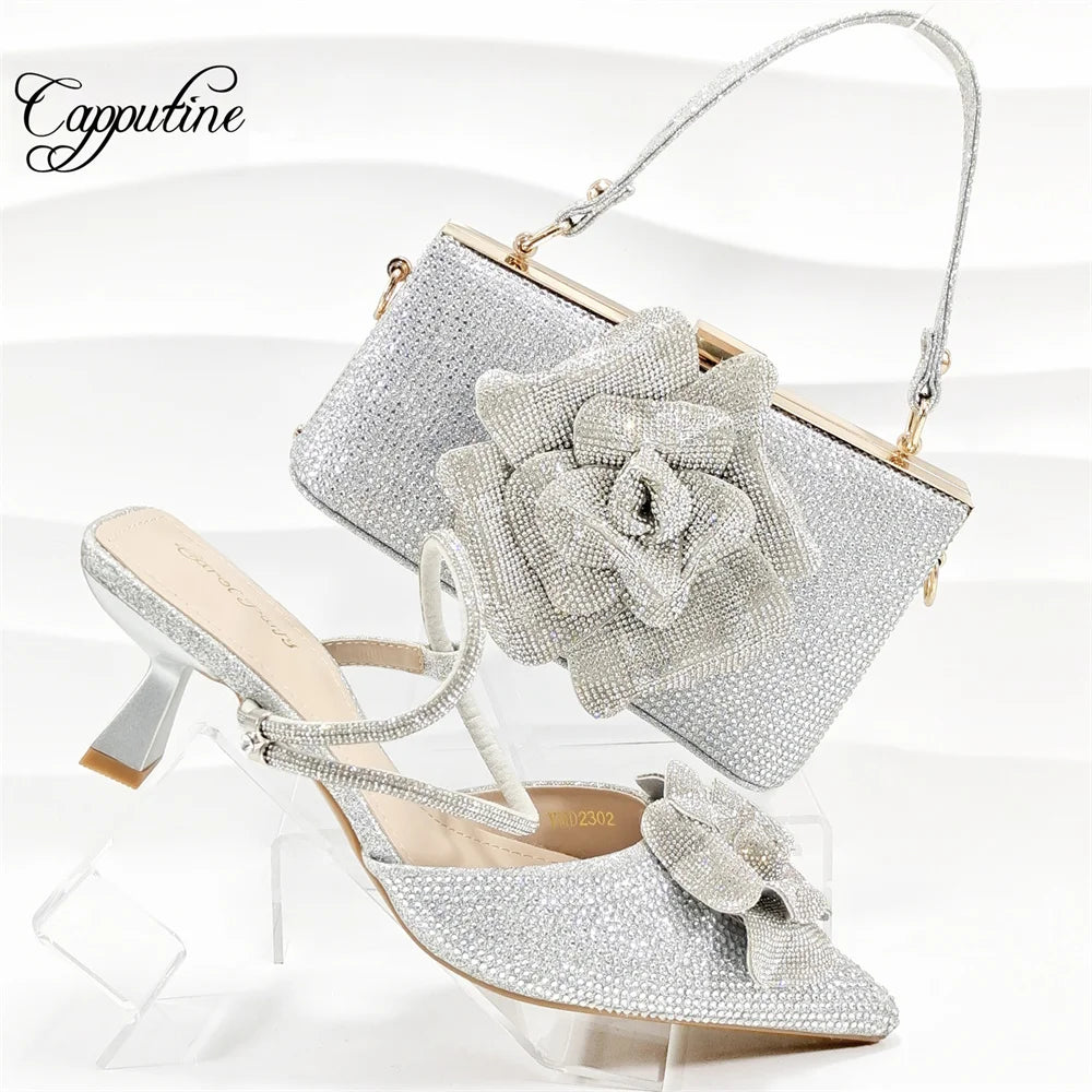 Stilettos and HandBag Set with Flower Design