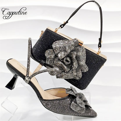 Stilettos and HandBag Set with Flower Design