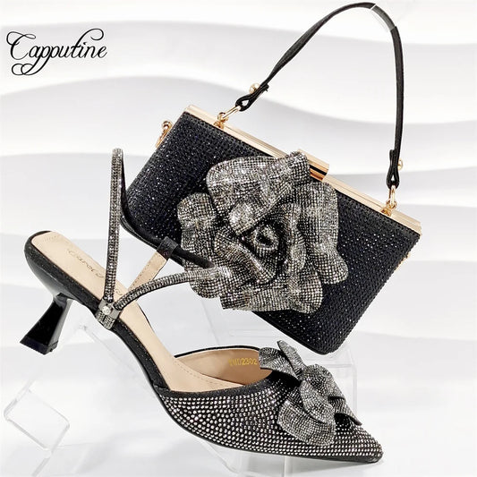 Stilettos and HandBag Set with Flower Design