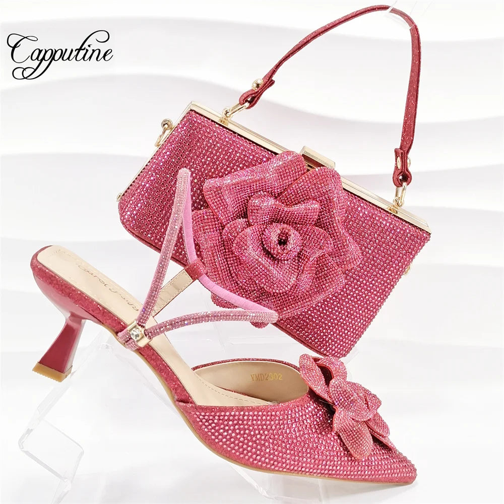 Stilettos and HandBag Set with Flower Design