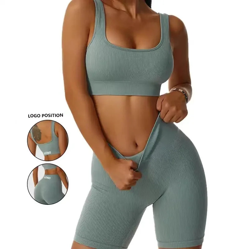 Seamless Crop Top Bra with Yoga Shorts