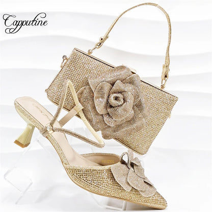 Stilettos and HandBag Set with Flower Design