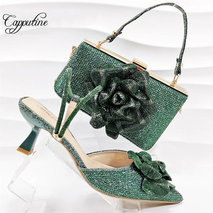 Stilettos and HandBag Set with Flower Design