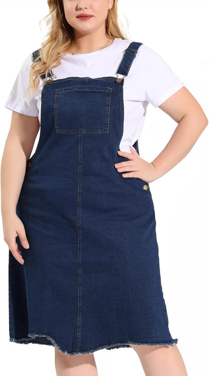 plus Size Women'S Overall Denim Dresses Frayed Adjustable Denim Jean Straps Suspender Dress 2024 Summer