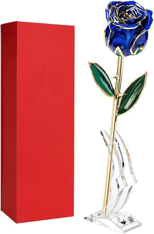 Valentine Gift for Her, 24K Gold Rose, Gold Plated Dipped Rose Everlasting Long Stem Real Rose, I Love You Gifts for Her, Gift Boxes for Presents, Romantic Gift Anniversary Birthday Mothers Day