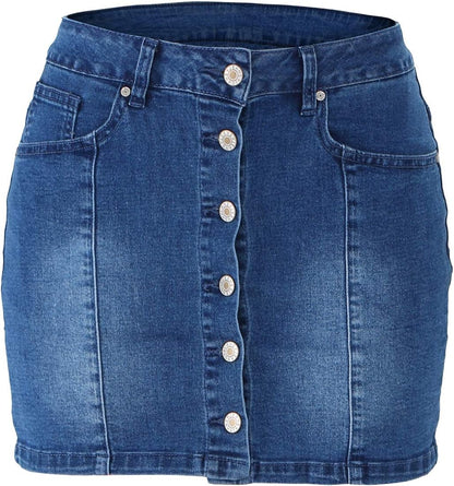 Women'S Button down Front Denim Short Skirt with Side Pocket