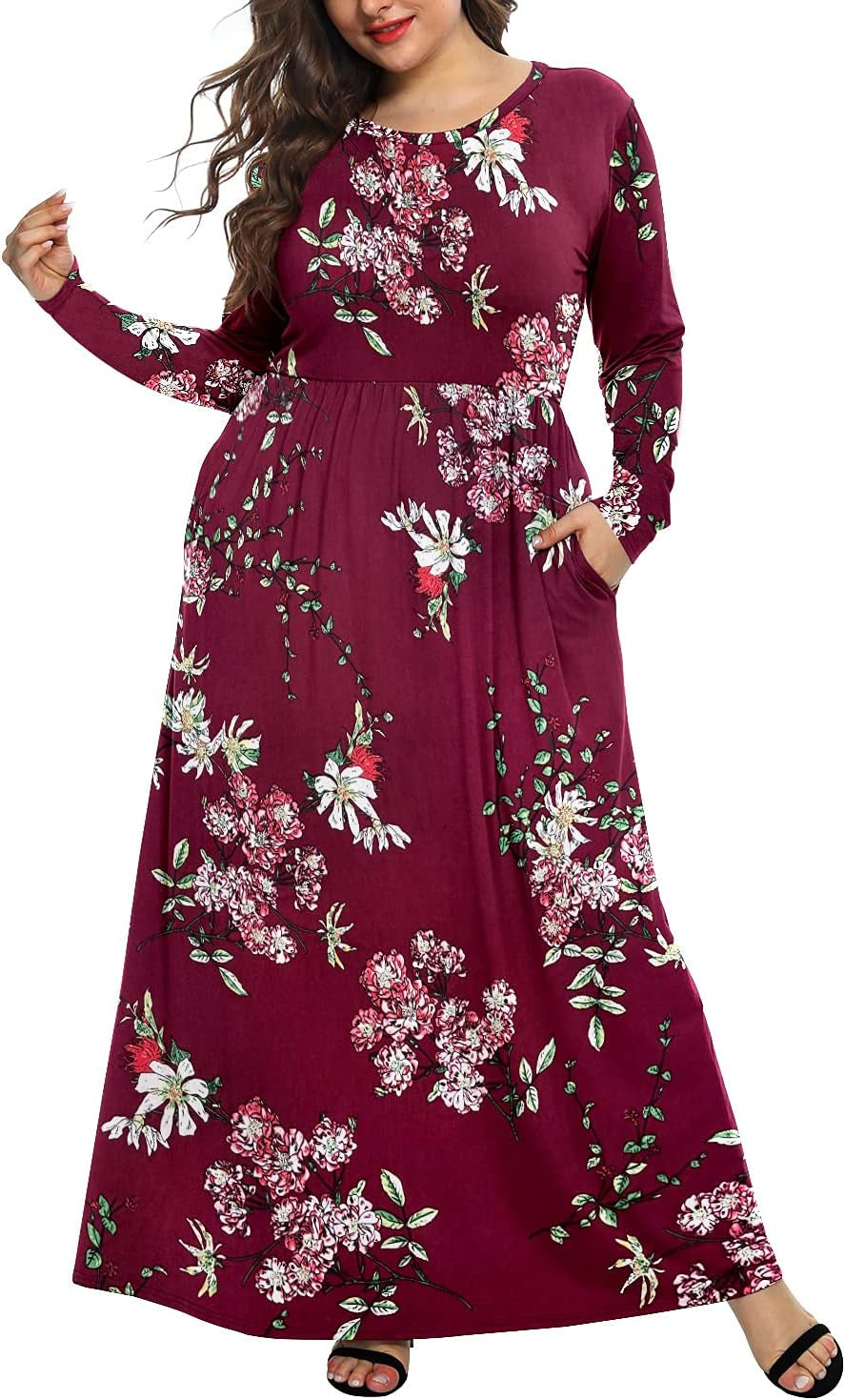 Women'S plus Size Maxi Dresses for Curvy Women Long Sleeve Casual Dress