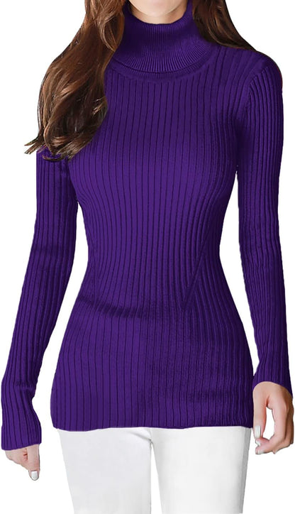 Turtleneck Ribbed Sweaters for Women Cute Sexy Knitted Warm Fitted Sweater