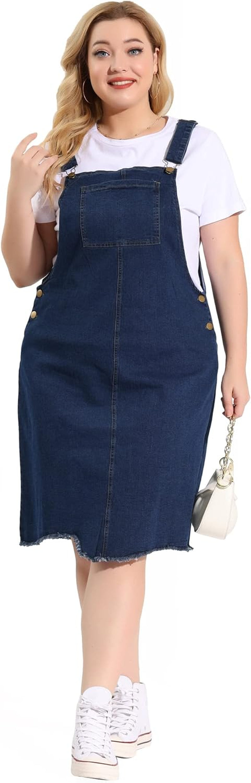 plus Size Women'S Overall Denim Dresses Frayed Adjustable Denim Jean Straps Suspender Dress 2024 Summer